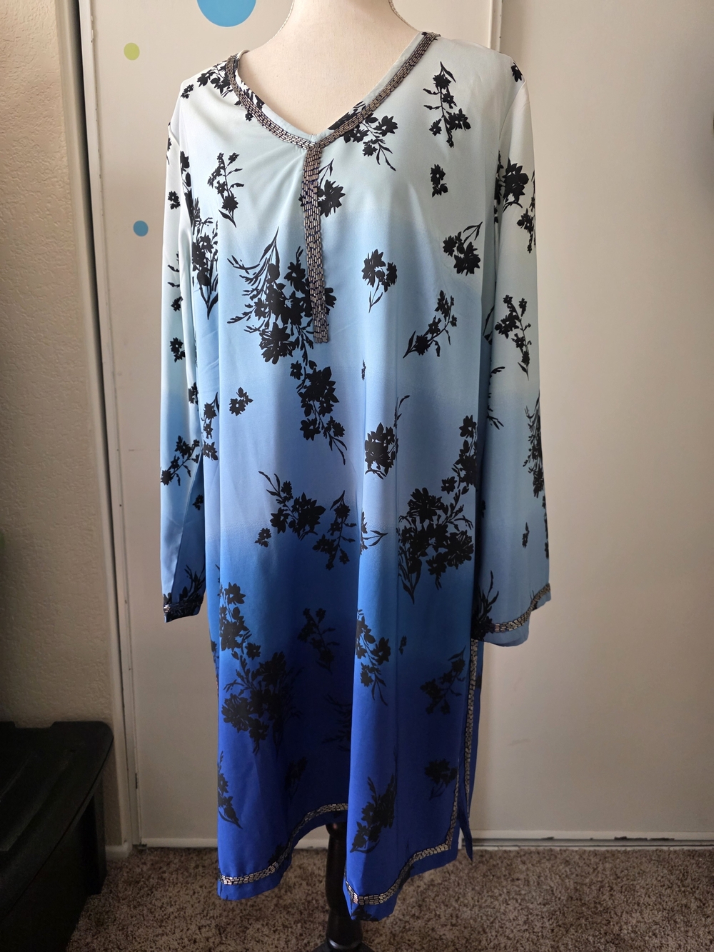 Roaman's Black & Light Blue Floral Mixed Print Dress